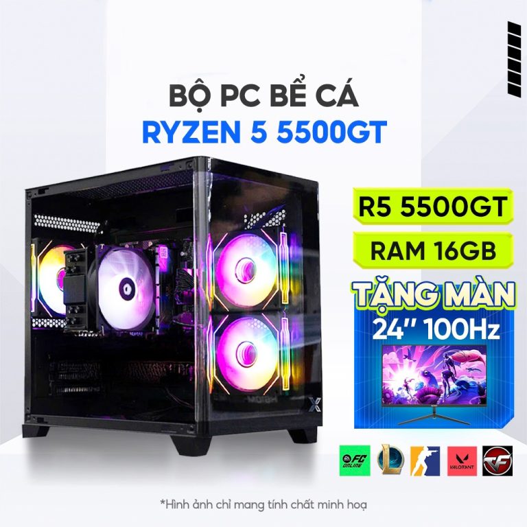 Bộ PC Gaming AMD Ryzen 5 Chiến Game Online Liên Minh, FC Online - Hàng NEW Bảo hành 36 Tháng